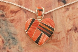 Calvin Begay Fire Spiny Oyster Shell Heart Pendant